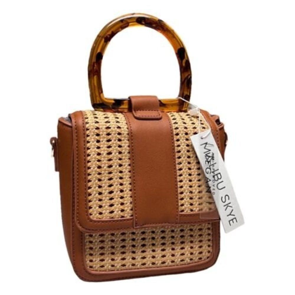 Malibu Skye Vegan Woven Crossbody Bag Wicker Handle Peta Approved Square‎
